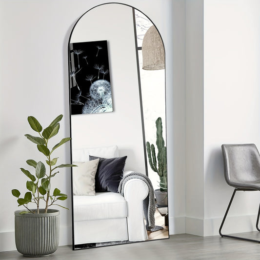 "64""x21"" Elegant Full-Length Mirror with Stand - Aluminum Alloy Frame - Shatter-Proof Nano Glass, Versatile Floor or Wall Mount for Bedroom, Living Room Decor."